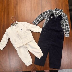 Polo by Ralph Lauren Kids White Matching Set and Navy Overalls Set